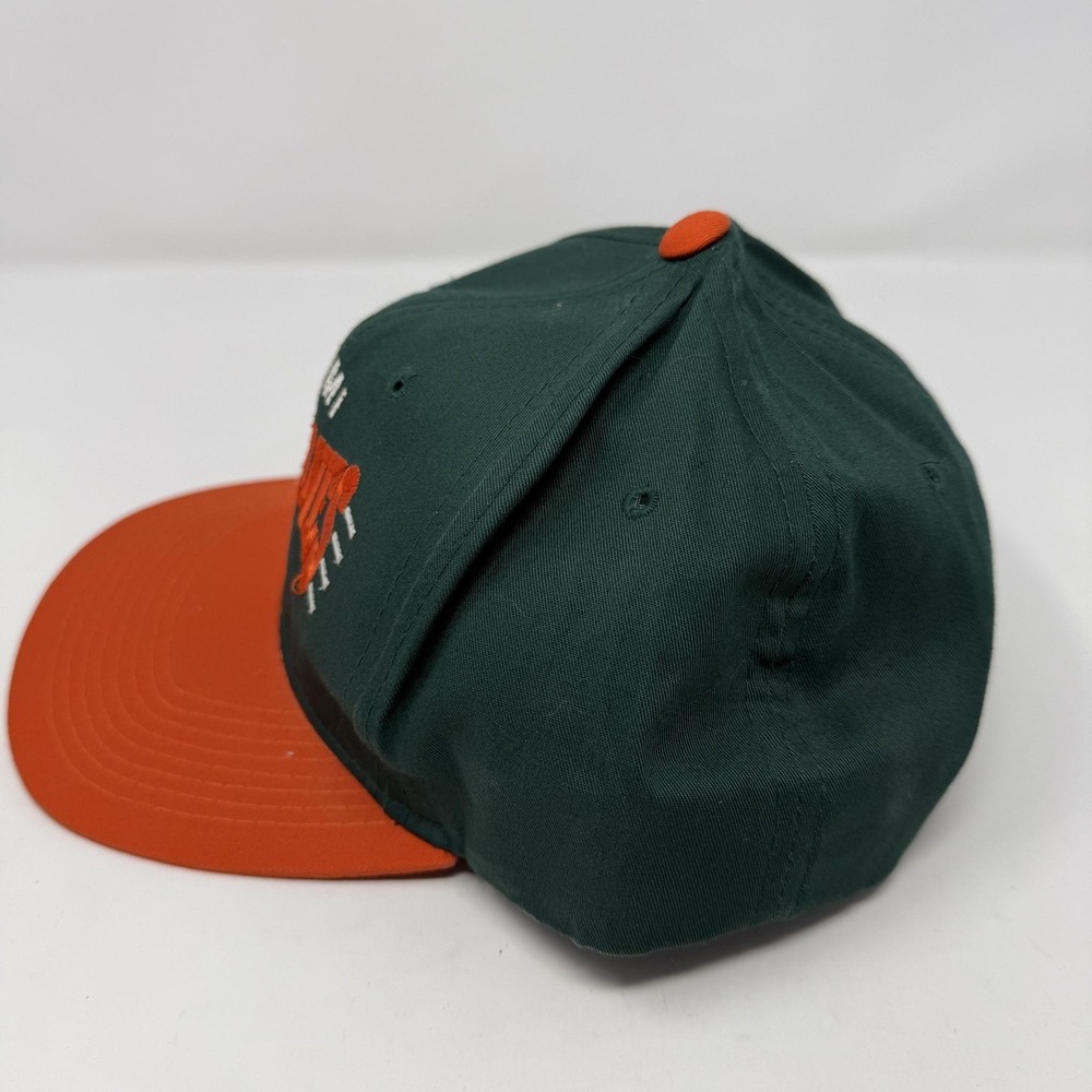 Vintage Miami Hurricanes Hat Cap Snap Back Mens Green Orange NCAA G Cap 90s - Picture 2 of 6